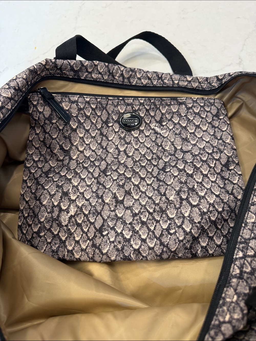 Coach F77461 Getaway Snake Print Packable Weekender & Pouch Bag Silver/Gunmetal - Picture 8 of 12